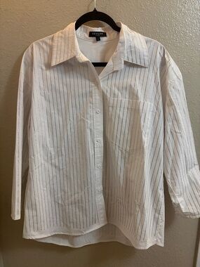 Beulah White Button-Down Shirt with Thin Black Pinstripes